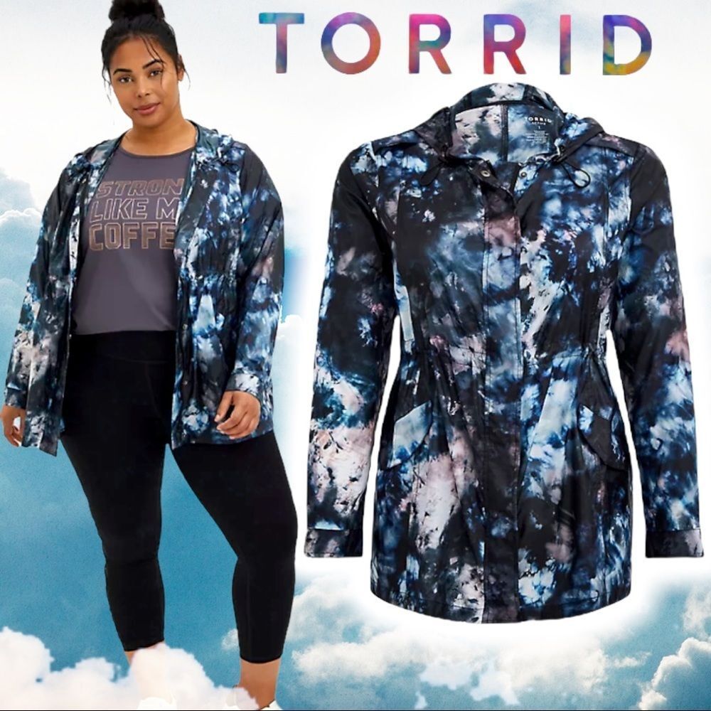 Torrid Blue Black Tie Dye Active Windbreaker Jacket Size 2